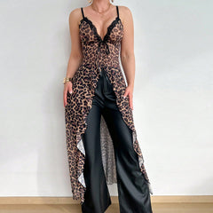 Leopard Lace Chemise with Garter Detail