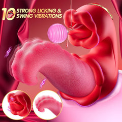 Pureros 3 in 1 Tongue Thrusting Vibrators Dildo with 10 Licking Clitoral & Swing Mode