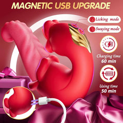 Pureros 3 in 1 Tongue Thrusting Vibrators Dildo with 10 Licking Clitoral & Swing Mode