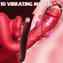 Pureros Rose Muncher 3-in-1 G Spot Vibrator Dildo with 10 Flapping & Vibrating & Licking Biting Modes