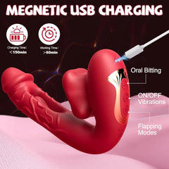 Pureros Rose Muncher 3-in-1 G Spot Vibrator Dildo with 10 Flapping & Vibrating & Licking Biting Modes