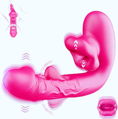 Pureros Rose Muncher 3-in-1 G Spot Vibrator Dildo with 10 Flapping & Vibrating & Licking Biting Modes