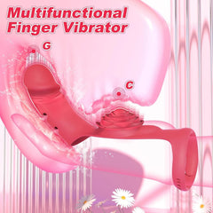 Pureros Rose Finger Vibrator 2 in 1 Finger Vibrator 9 Modes G - Spot Stimulation Waterproof