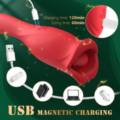 Pureros Rose Muncher Vibrator With Stick 10 Vibration Modes And 10 French Kissing Modes