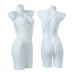 【$9.9】Open-crotch See-through Lace Backless Pearl Chain Bodysuit